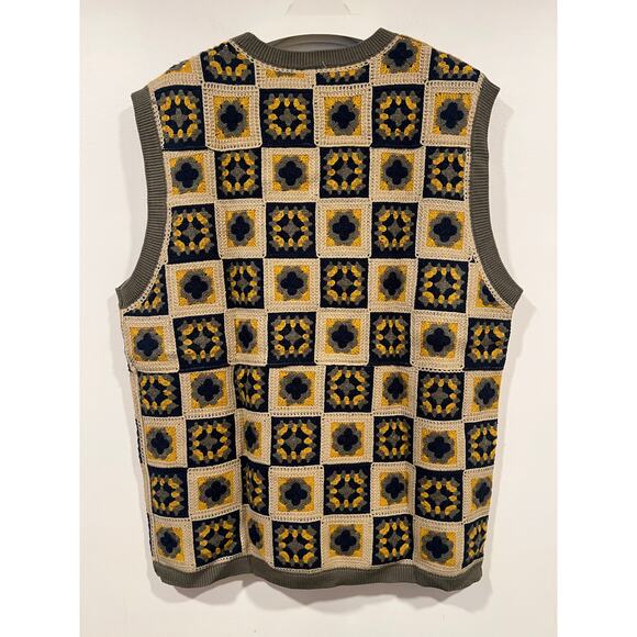 NWT Boho WeSC Granny Square Crochet Sweater Vest Mens XL Earth Tone XL - Picture 3 of 6